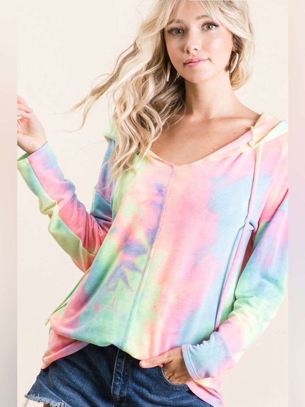 BiBi Tie Dye Terry Long Sleeve Hoodie - Picture 1 of 15